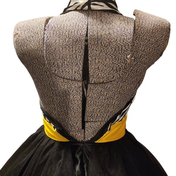 Size 4 Terani Satin Zebra Stripe & Net Tulle Halter Neck Party Dress AB Sequins - Picture 5 of 9